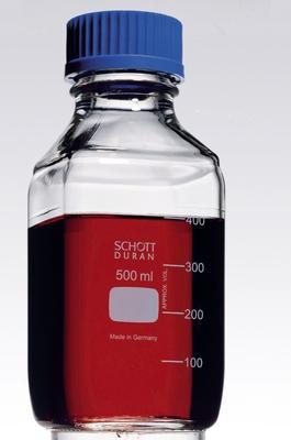 DURAN SQUARE BOTTLE WITH PP POURING RING AND SCREW CAP