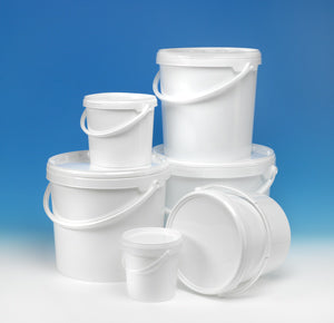 1800ml, white polypropylene pail with snap on lid and handle