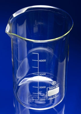 Beaker 5L squat form with graduations and spout borosilicate glass