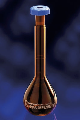 FLASK 50mL Volumetric amber glass polyethylene stopper