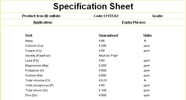 Iron (II) sulfate 98+% SpeciFied