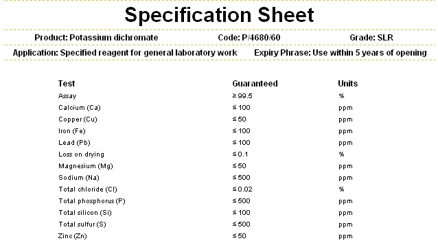 otassium Dichromate, Extra Pure, SLR, Crystals, Fisher Chemical™