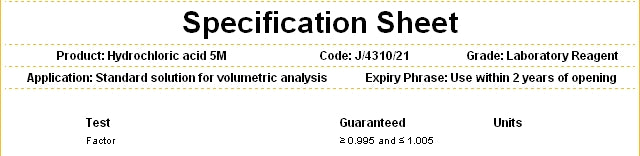 Hydrochloric Acid Solution 5M (5N), Standard Solution ready to use for volumetric analysis, Fisher Chemical™