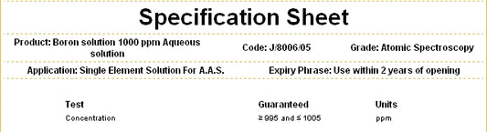 Boron Standard Metal Solution 1000ppm, for AAS, Solution Aqueous, Fisher Chemical™