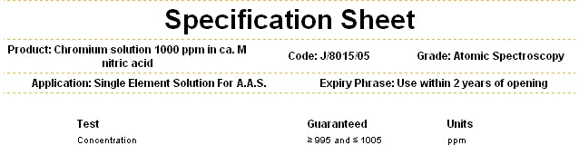 Chromium Standard Metal Solution 1000ppm, for AAS, Solution HNO3 1M, Fisher Chemical™