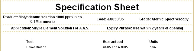 Manganese Standard Metal Solution 1000ppm, for AAS, Solution HNO3 1M, Fisher Chemical™