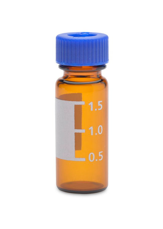 Mass Spec Target DP Certified 2mL Vial Amber with id patch and Blue Bonded cap PTFE/silicone