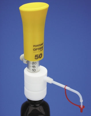 Dispenser Basic for bottle dispensing PTFE encased glass 2 to 10mL yellow Optifix