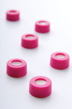 9-425, Pink Polypropylene Cap, PTFE/Silicone Septum, Pre-slit, Target DP