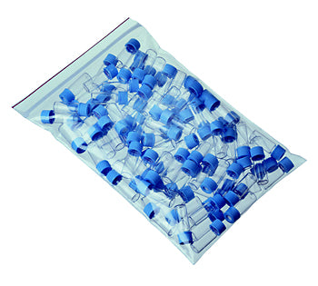 2mL Amber Glass I-D, Light Blue Polypropylene, Red PTFE/White Silicone, Target 10-425 Assembled Polybag