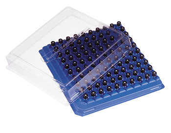 2mL, Clear Glass, Black Flanged Cap, Blue PTFE/White Silicone, Pre-slit, 8-425 SO Assembled Vial Kit