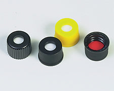 8-425 Open Top Flanged Cap, Black Polypropylene, Red PTFE/White Silicone Septum